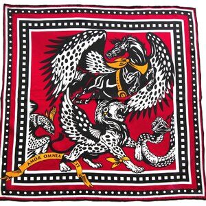 "MYTH" red black white small square silk neck / bag scarf